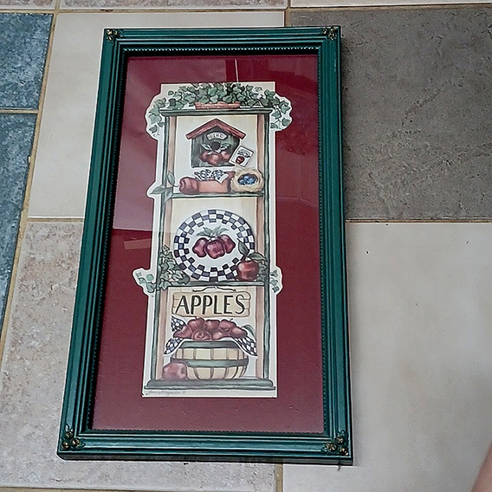 Vintage Apple still life print matted & framed, approximately 20 3/4"x11.5"
